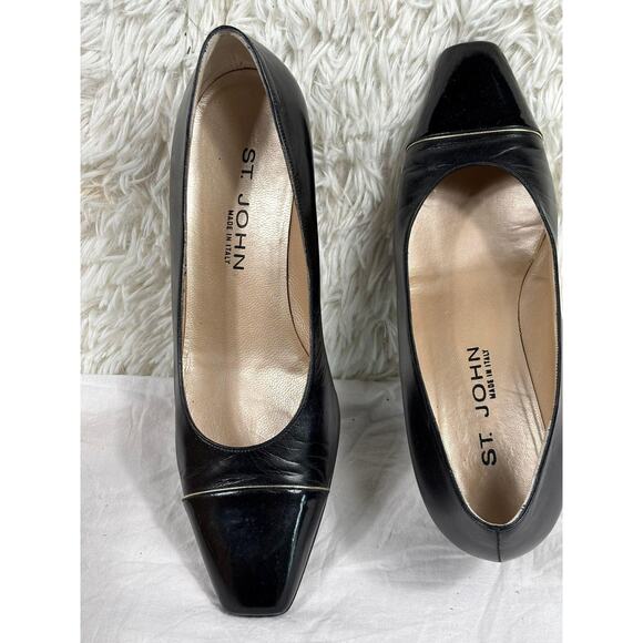 St. John Shoes Womens Size 9 Black Block Heel Pumps Made in Italy Gold 86004 - Picture 1 of 11